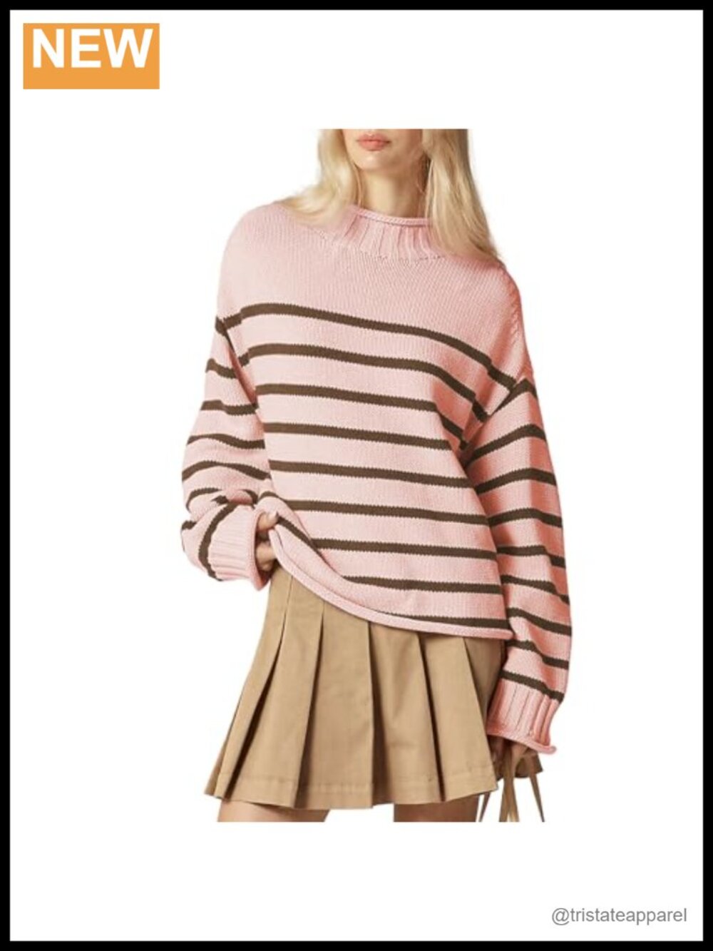 Women's Oversized Turtleneck Sweater Striped Knit Long Sleeve Pullover